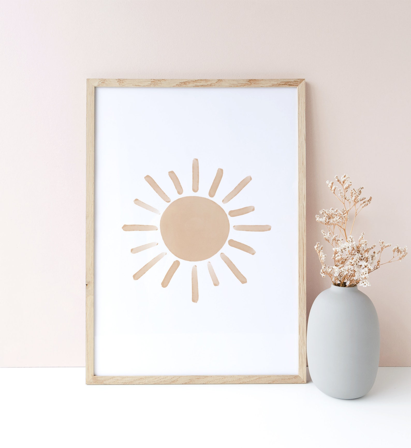 Neutral Sun Print, PRINTABLE Watercolor Sun Wall Art, Kids Room Decor ...
