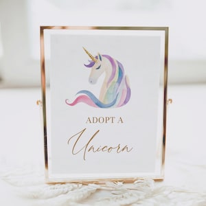 Adopt a Unicorn Sign, Printable Pastel Unicorn Adoption Girl Birthday ...