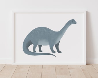 Blue Dinosaur Print, Dinosaur Nursery Decor, Brontosaurus Poster, PRINTABLE Dinosaur Wall Art, Boys Room Decor, DIGITAL DOWNLOAD