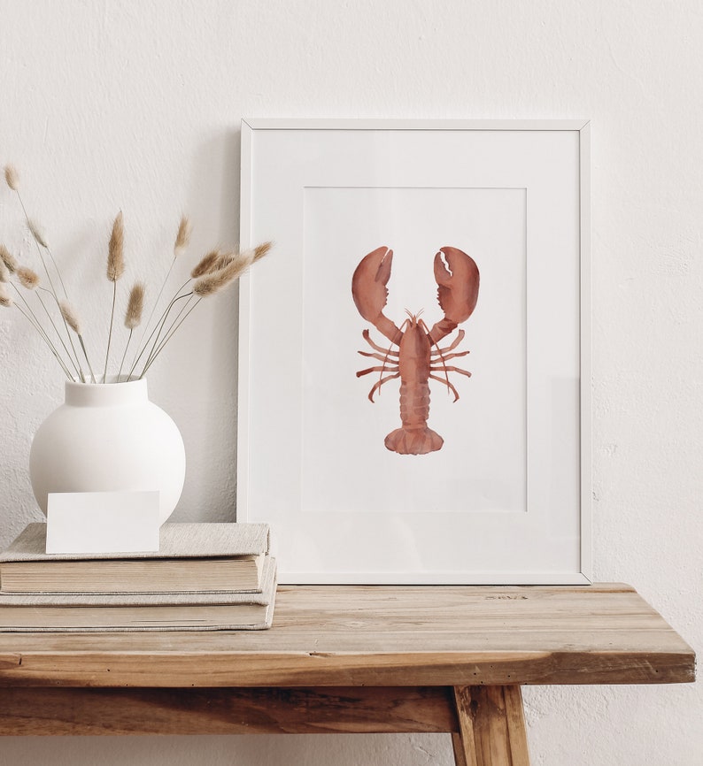 Watercolor Lobster Print, Beach Nursery Decor, Nautical Decor, PRINTABLE Lobster Wall Art, Coastal Home Decor, DIGITAL DOWNLOAD image 4