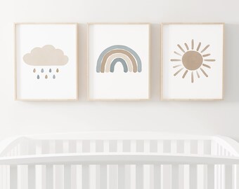 Neutral Rainbow Wall Art, Set of 3 Prints, Boy Nursery Decor, Printable Wall Art, Kids Room Decor, DIGITAL DOWNLOAD