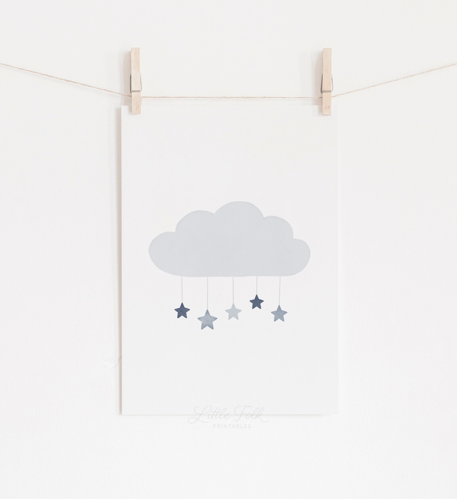 Blue Cloud Nursery Print Cloud and Stars Nursery Decor Etsy