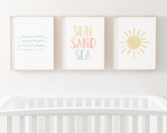 Beach Nursery Decor, Set of 3 Coastal Nursery Prints,Printable Surf Wall Art, Kids Room Decor, DIGITAL DOWNLOAD