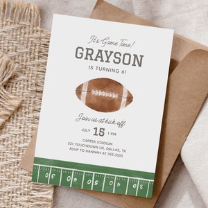 Football Birthday Invitation, It&#39;s Game Time Football Birthday Party Invite, Editable Football Field Birthday Invitation Template