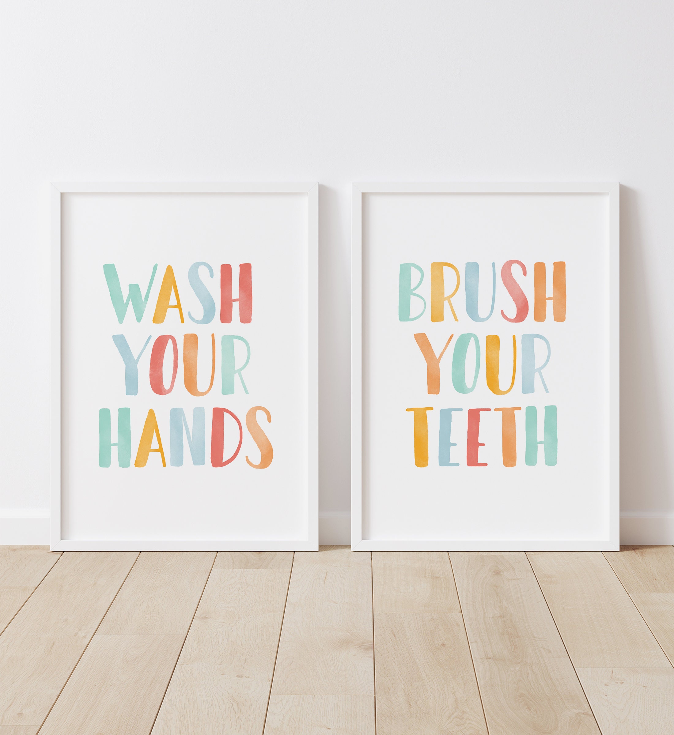 Wash Your Hands Brush Your Teeth Set of 2 Prints PRINTABLE Etsy
