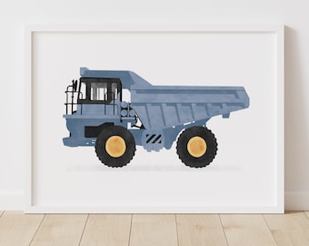 Blue Dump Truck Print, Boys Room Decor, PRINTABLE Construction Vehicle Wall Art, Construction Birthday Party, DIGITAL DOWNLOAD