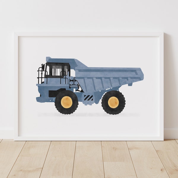 Blue Dump Truck Print, Boys Room Decor, PRINTABLE Construction Vehicle Wall Art, Construction Birthday Party, DIGITAL DOWNLOAD