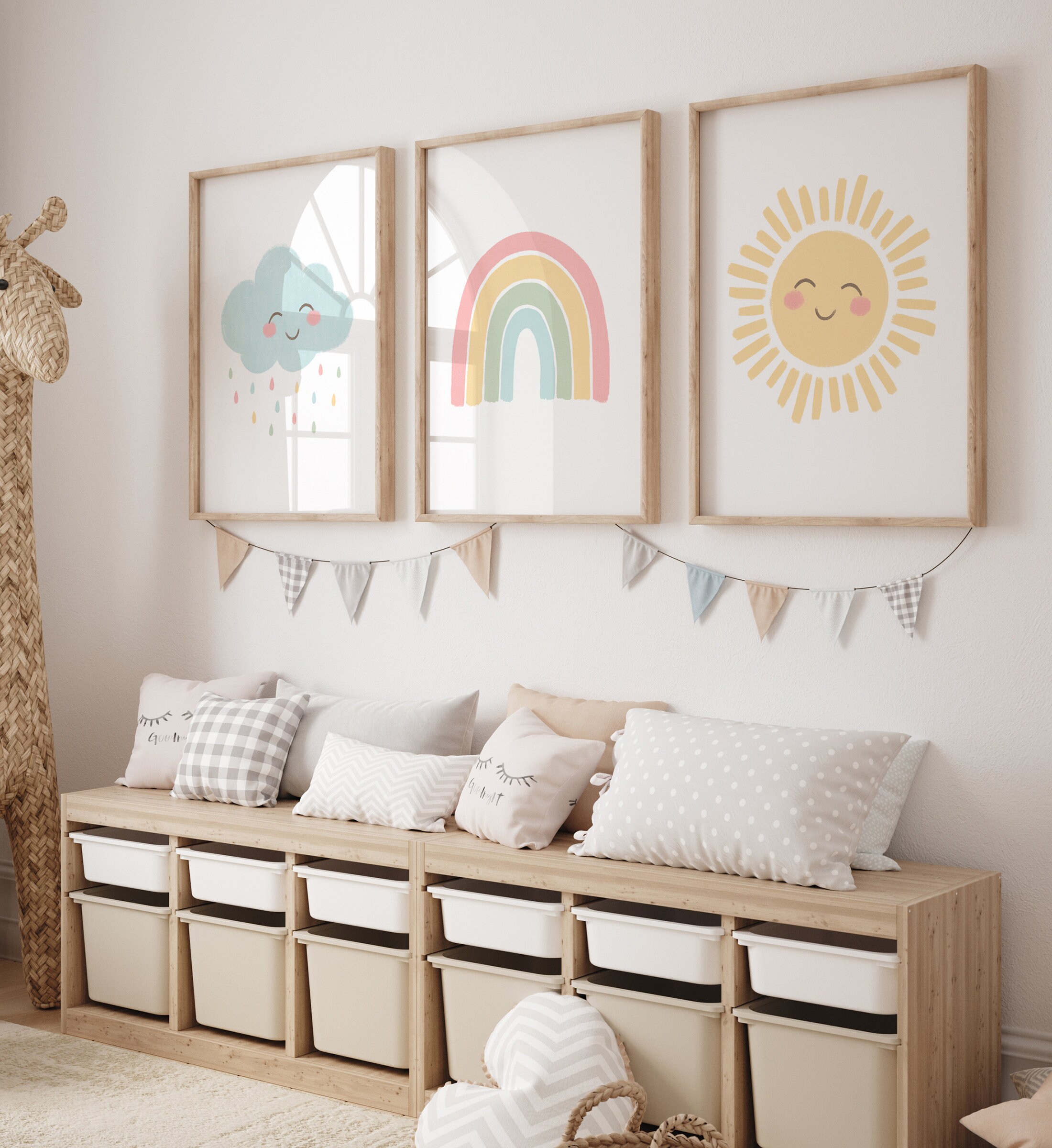 Pastel Rainbow Wall Art Set of 3 Prints, Sun Rainbow Cloud, PRINTABLE ...