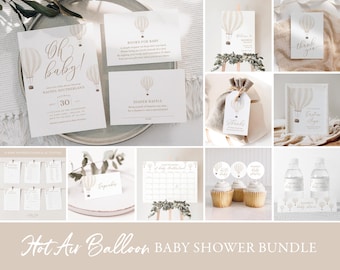 Neutral Hot Air Balloon Baby Shower Invitation Bundle, Printable Gender Neutral Baby Shower Decorations and Games, DIGITAL DOWNLOAD
