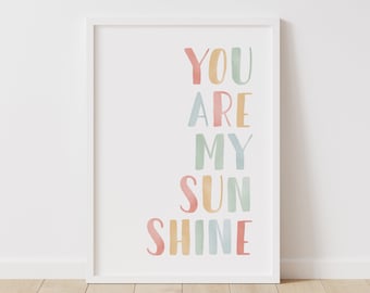 You Are My Sunshine Print, Rainbow Nursery Decor, PRINTABLE Wall Art, Kids Room Decor, Song Lyrics, DIGITAL DOWNLOAD