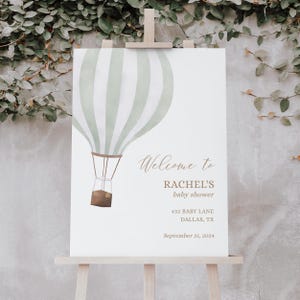 Mint Green Hot Air Balloon Baby Shower Welcome Sign, Printable Welcome Sign Template, DIGITAL DOWNLOAD