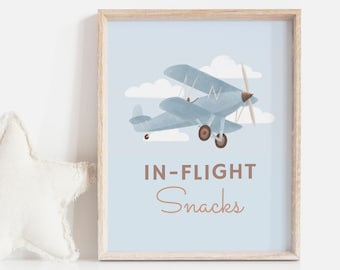 Airplane Birthday Party In Flight Snacks Sign, Printable Vintage Travel Birthday Table Sign Decor, Birthday Decorations, DIGITAL DOWNLOAD