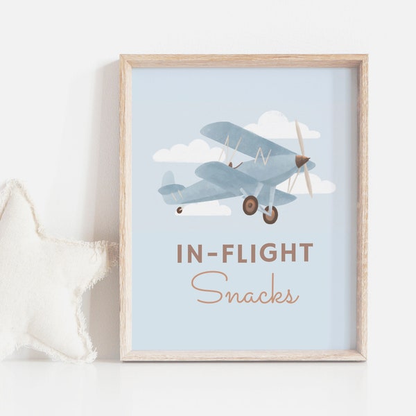 Airplane Birthday Party In Flight Snacks Sign, Printable Vintage Travel Birthday Table Sign Decor, Birthday Decorations, DIGITAL DOWNLOAD