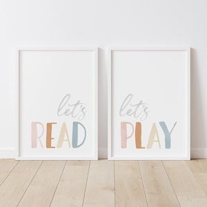 Let&#39;s Read Let&#39;s Play Set of 2 Prints, PRINTABLE Playroom Wall Art, Boho Nursery Decor, Kids Room Decor, DIGITAL DOWNLOAD