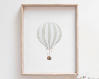 Mint Green Hot Air Balloon Print, Printable Vintage Hot Air Balloon Wall Art, Travel Nursery Decor, Kids Room Decor, DIGITAL DOWNLOAD