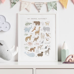 Animal Alphabet Poster, PRINTABLE Wall Art, Educational ABC Poster, Kids Room Decor, Nursery Wall Art, Nursery Decor, Digital Download image 3