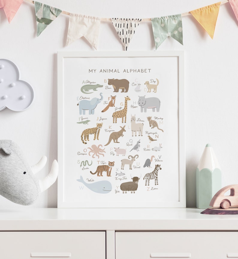 Animal Alphabet Poster, PRINTABLE Wall Art, Educational ABC Poster, Kids Room Decor, Nursery Wall Art, Nursery Decor, Digital Download image 3