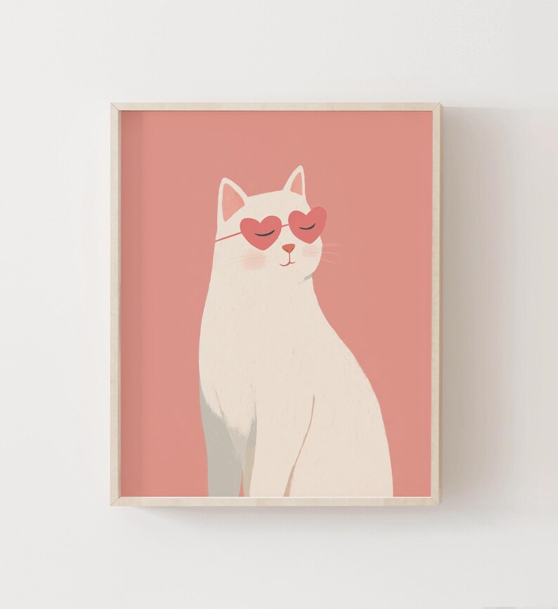 Pink Cat Print, Cute Cat Nursery Decor, Pink Cat With Sunglasses Wall ...