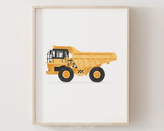 Yellow Dump Truck Print, Boys Room Decor, PRINTABLE Construction Vehicle Wall Art, Construction Birthday Party, DIGITAL DOWNLOAD