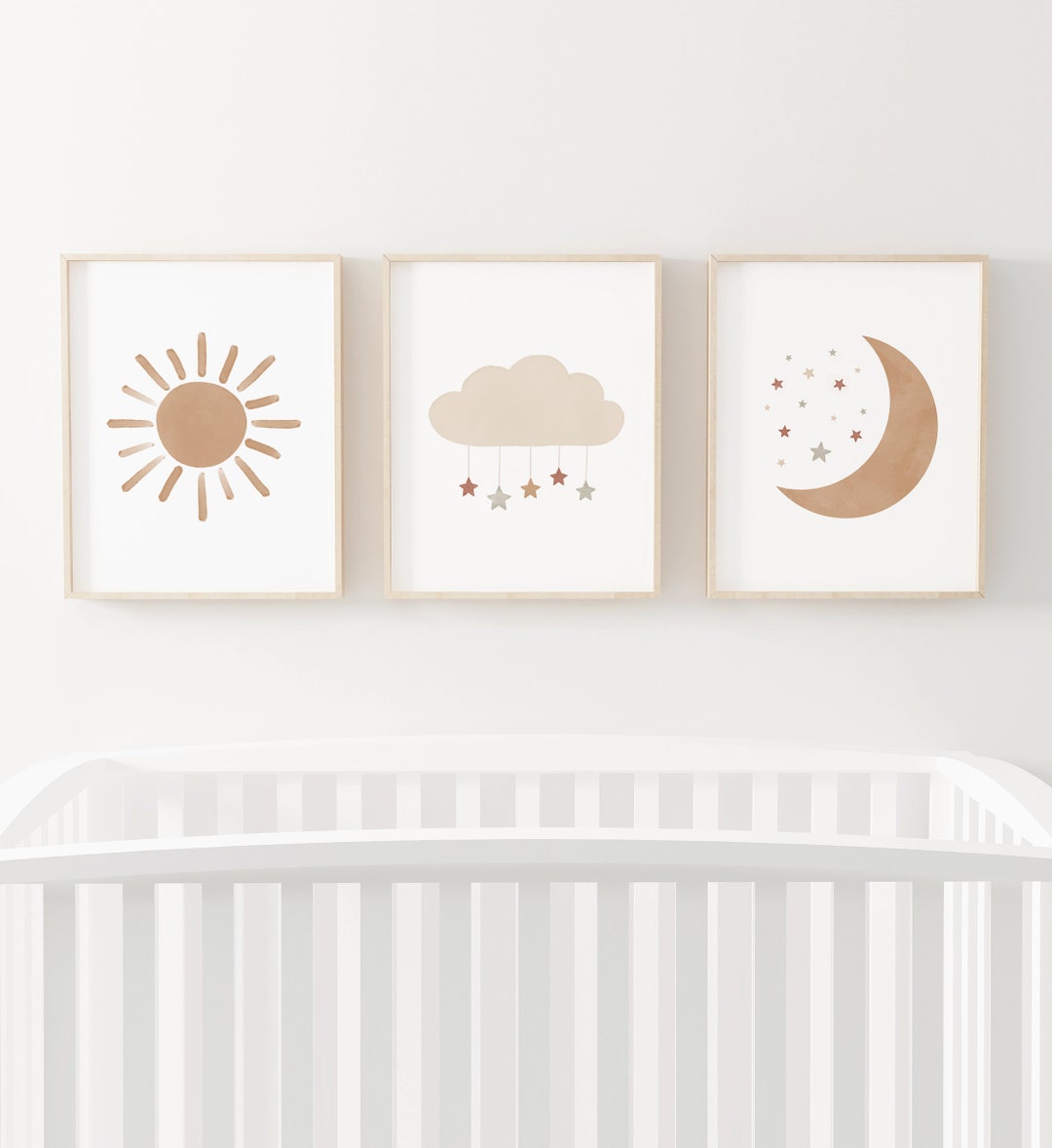 Neutral Cloud Moon and Sun Set of 3 Prints, Gender Neutral Nursery ...