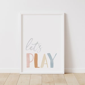 Let's Play Print, PRINTABLE Playroom Wall Art, Boho Nursery Decor, Kids Room Decor, DIGITAL DOWNLOAD