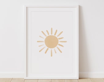 Sun Print, PRINTABLE Watercolor Sun Wall Art, Kids Room Art, Boho Nursery Decor, Girls Room Decor, DIGITAL DOWNLOAD