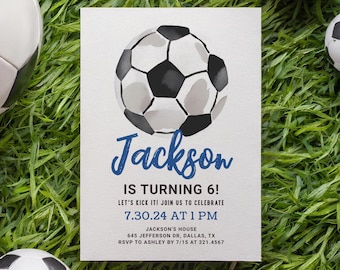 Soccer Birthday Invitation Template, Editable Soccer Ball Boy Birthday Party Invite, Let's Kick It, Digital Download