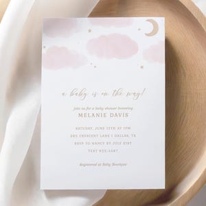 Moon and Stars Baby Shower Invitation, Girl Baby Shower Invite, Printable Invitation Template, Over the Moon, DIGITAL DOWNLOAD