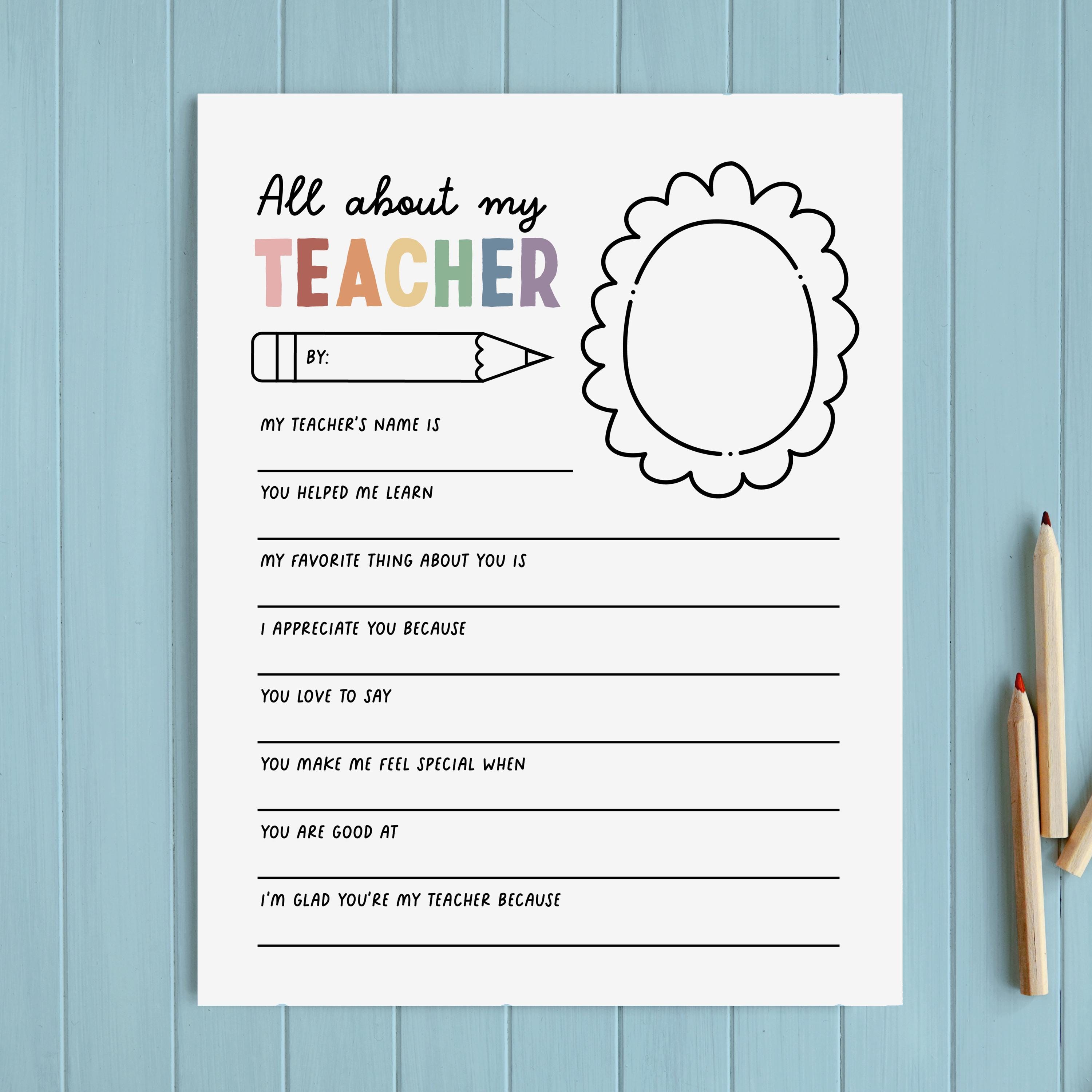 Printable Teacher Appreciation Week Coloring Page, All About My Teacher ...