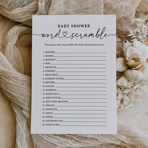 Minimalist Baby Shower Word Scramble, Modern Baby Word Scramble Game, Printable Baby Shower Game Template, DIGITAL DOWNLOAD