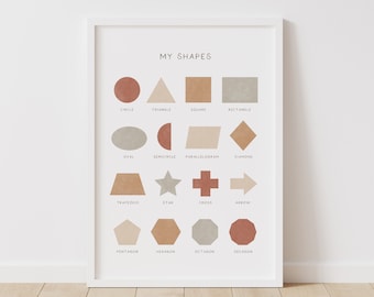 Neutral Shapes Print, Printable Educational Wall Art, Montessori Nursery Poster, Homeschool Classroom Decor, DIGITAL DOWNLOAD