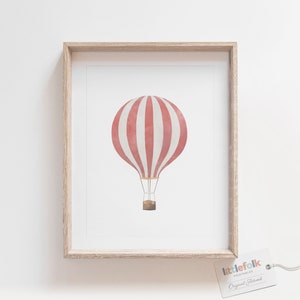 Roter Heißluftballon Druck, Vintage Reise Wandkunst, druckbare Wandkunst, Reise Kinderzimmer Dekor, Kinderzimmer Dekor, DIGITALER DOWNLOAD