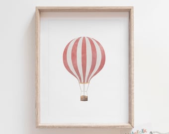 Red Hot Air Balloon Print, Vintage Travel Wall Art, Printable Wall Art, Travel Nursery Decor, Kids Room Decor, DIGITAL DOWNLOAD