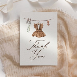 Babykleding meisje baby shower dank u kaart, Boho waslijn baby shower gevouwen dank u kaartsjabloon, digitale DOWNLOAD