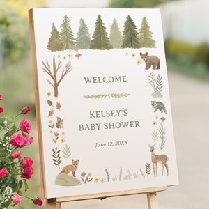 Editable Woodland Baby Shower Welcome Sign, Printable Woodland Animals ...