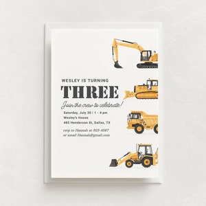 Construction Vehicles Birthday Invitation, Construction Site Birthday Party Invite, Dump Truck Excavator Bulldozer Birthday image 3