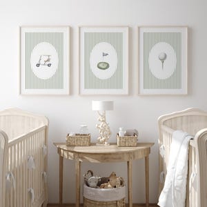 Sage Green Golf Nursery Prints Set of 3, Vintage Golf Nursery Wall Decor, Printable Golf Wall Art, Sage Boys Room Decor, DIGITAL DOWNLOAD