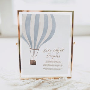 Late Night Diapers Blue Hot Air Balloon Baby Shower Sign, Printable Travel Baby Shower Game, DIGITAL DOWNLOAD