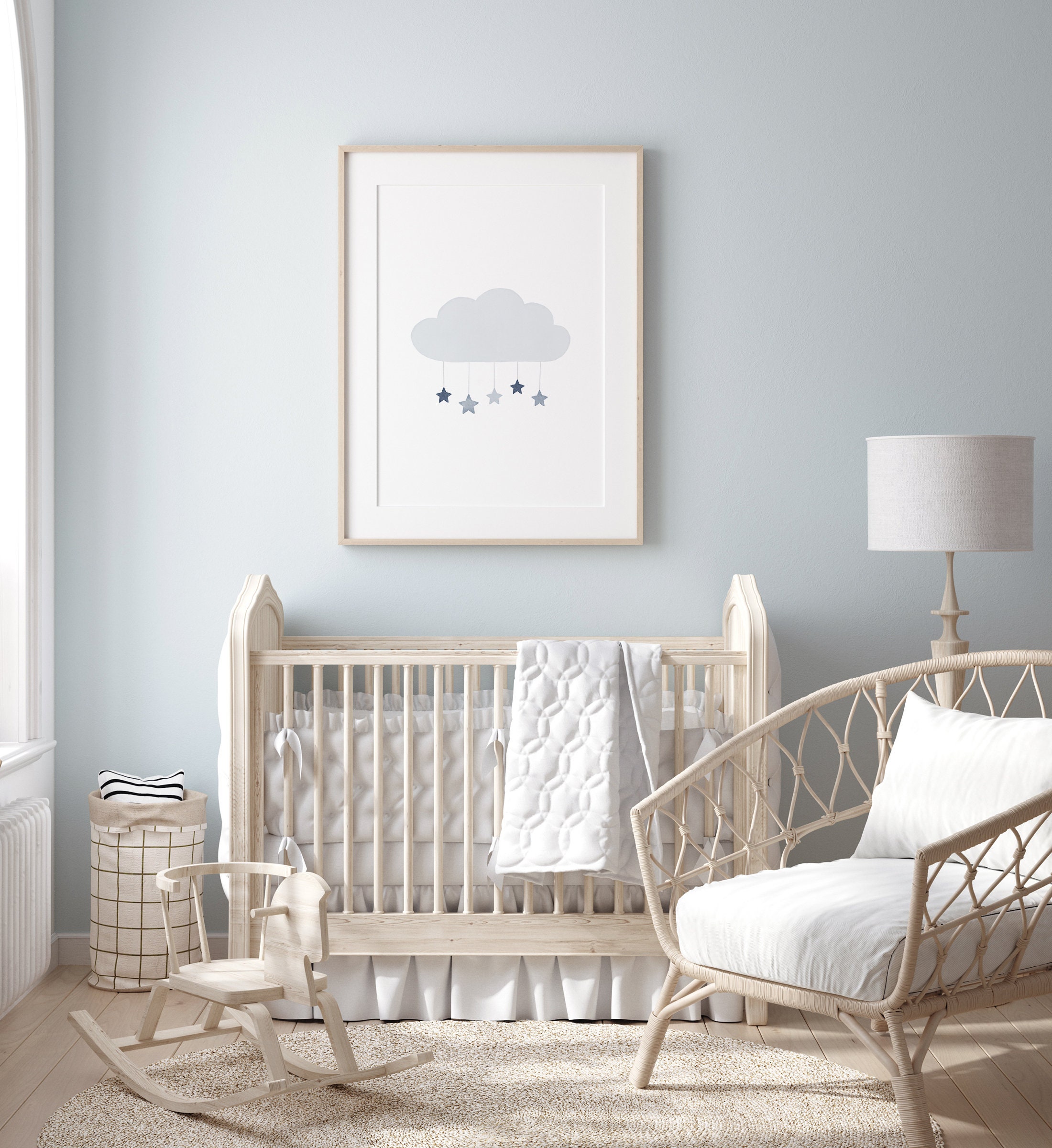 Blue Cloud Nursery Print Cloud and Stars Nursery Decor Etsy