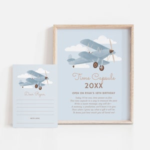 Editable Airplane Birthday Party Time Capsule, Printable Vintage Travel First Birthday Decorations, DIGITAL DOWNLOAD