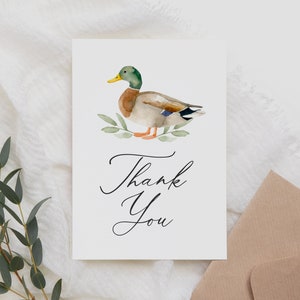 Edytowalny szablon karty z podziękowaniami na baby shower z kaczką, drukowana składana karta z podziękowaniami z kaczką krzyżówką, cyfrowe pobieranie
