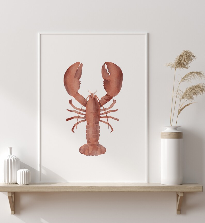 Watercolor Lobster Print, Beach Nursery Decor, Nautical Decor, PRINTABLE Lobster Wall Art, Coastal Home Decor, DIGITAL DOWNLOAD image 6