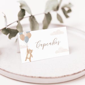 Bewerkbare babyshower plaats kaartsjabloon, afdrukbare teddybeer ballon babyshower tentkaart, digitale DOWNLOAD
