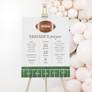 Editable Football 1st Birthday Milestone Sign, Printable Football Birthday Party First Second Year Stats Template, DIGITAL DOWNLOAD