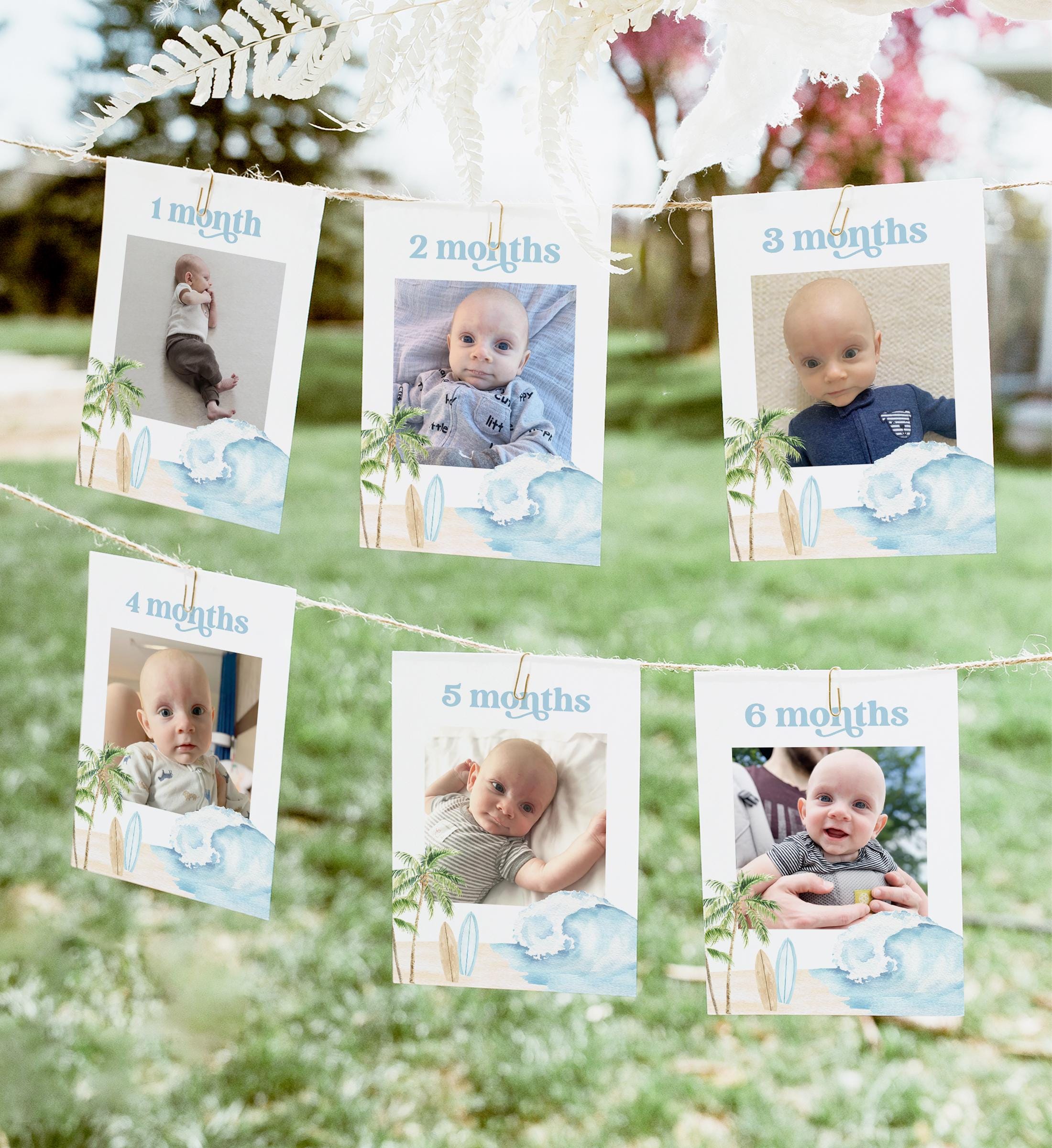 The Big One Surf Birthday Photo Banner Template, Printable Surfboard Beach Birthday Monthly Milestone Cards, DIGITAL DOWNLOAD