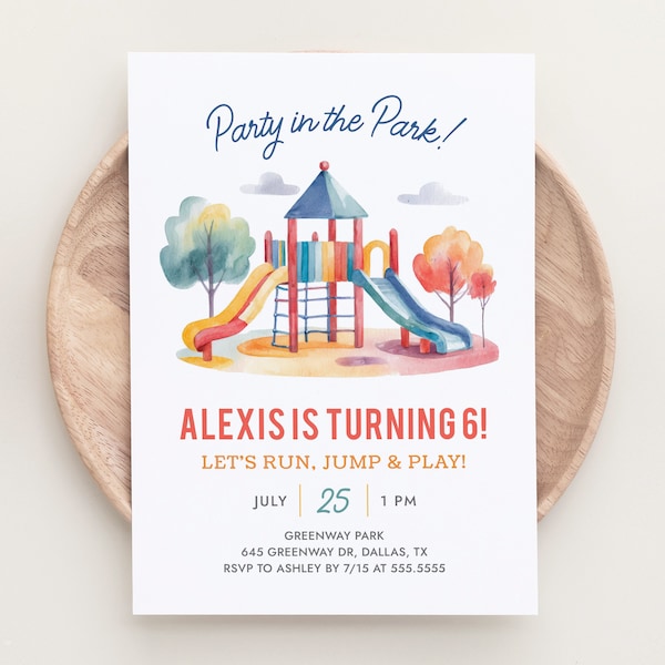 Playground Birthday Invitation Template, Party in the Park Outdoor Birthday Invite, Run Jump Slide Play, DIGITAL DOWNLOAD