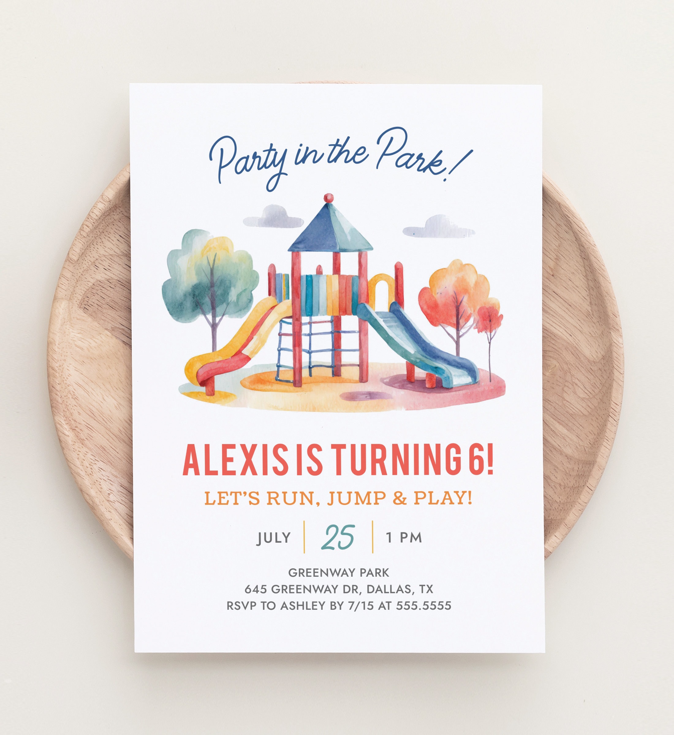 Playground Birthday Invitation Template, Party in the Park Outdoor Birthday Invite, Run Jump Slide Play, DIGITAL DOWNLOAD