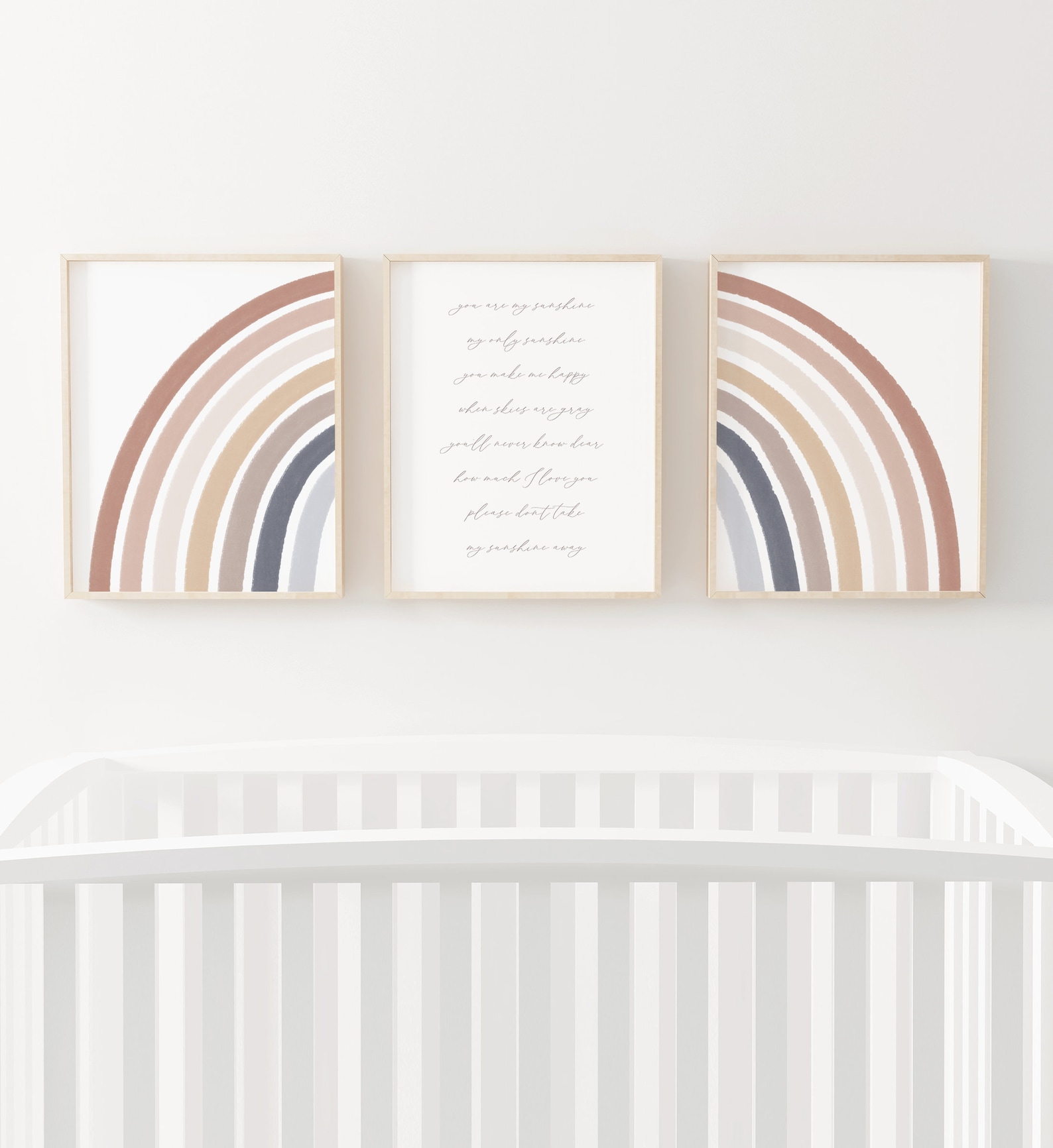 Neutral Rainbow Wall Art Set of 3 Prints You Are My Sunshine Etsy