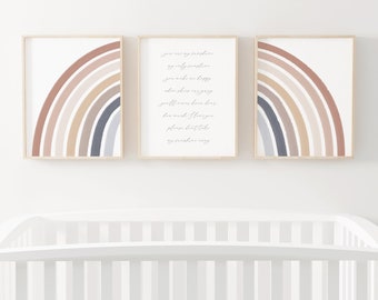 Neutral Rainbow Wall Art Set of 3 Prints, You Are My Sunshine, PRINTABLE Wall Art, Rainbow Nursery Decor, Kids Room Decor, DIGITAL DOWNLOAD
