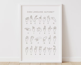 American Sign Language Poster, Printable ASL Alphabet Wall Art, Educational Classroom Decor, Homeschool Decor, DIGITAL DOWNLOAD